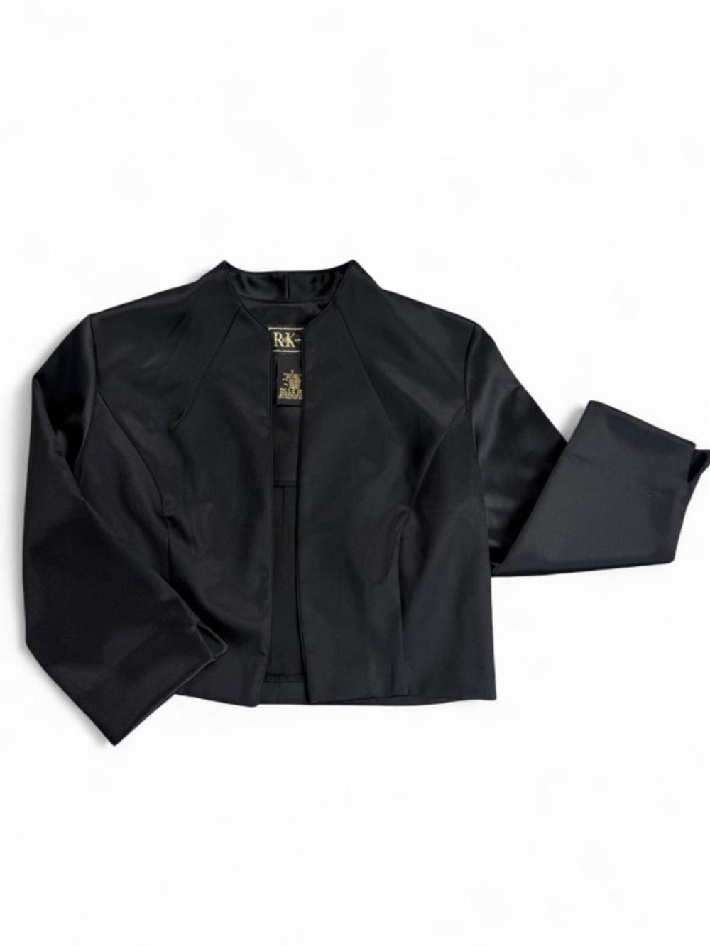 R&K Evening Black Satin Cropped Bolero Shrug Jacket S
